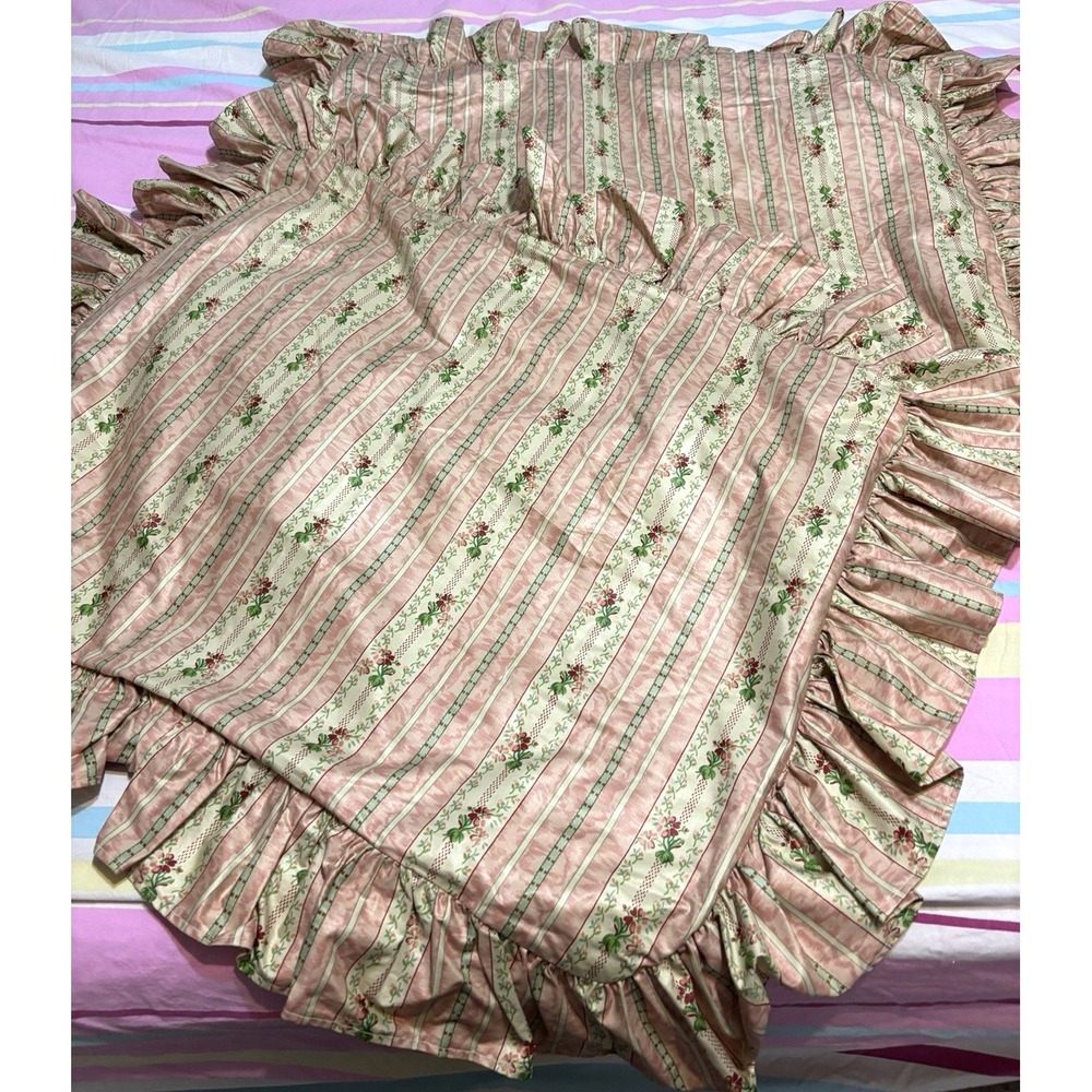 Vtg Ralph Lauren Pillow Sham LOT of 2 Lillian Pink Chintz Ruffled Floral Stripe